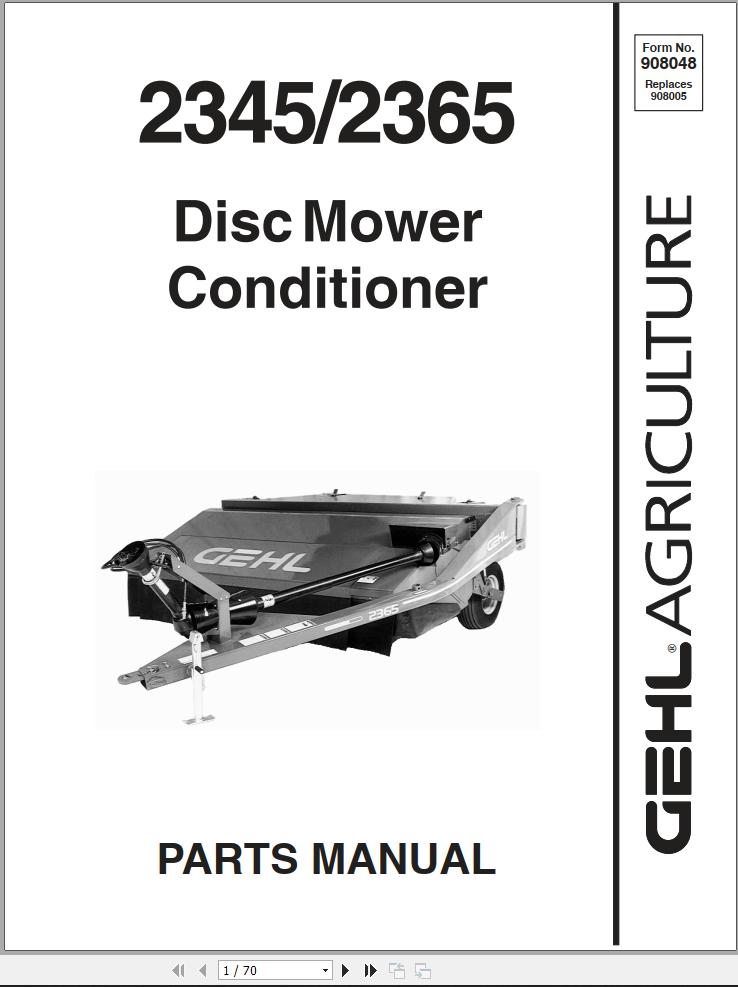 GEHL Disc Mower Conditioner 2345 2365 Parts Manual 908048A