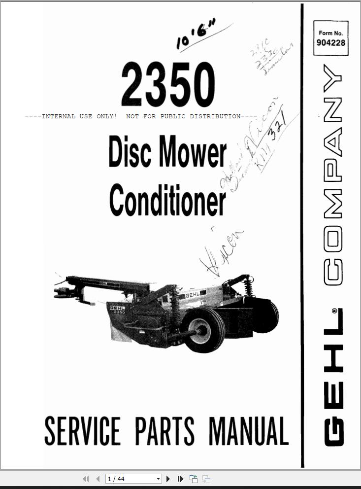 GEHL Disc Mower Conditioner 2350 Service Parts Manual 904228A
