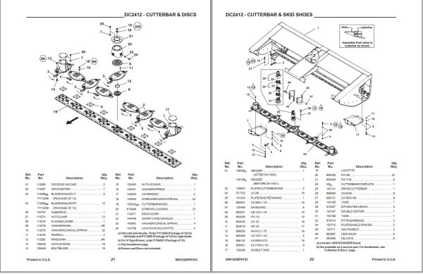 GEHL Disc Mower Conditioner 2412 Parts Manual 908152A 1