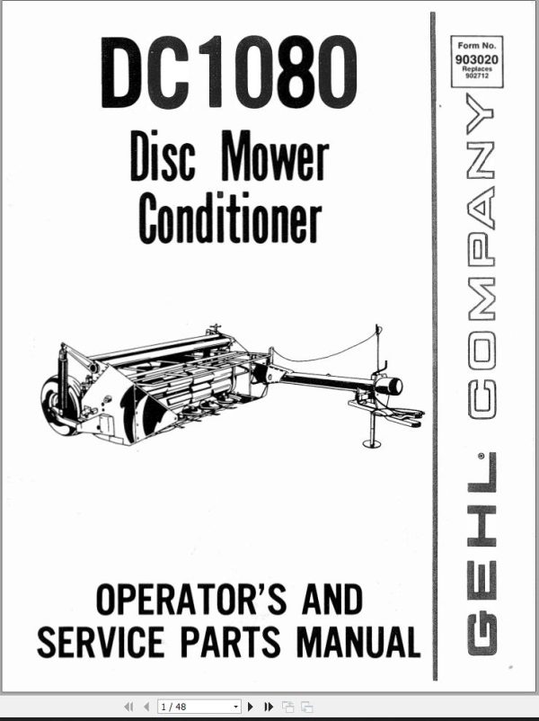 GEHL Disc Mower Conditioner DC1080 Operators Manual 903020A