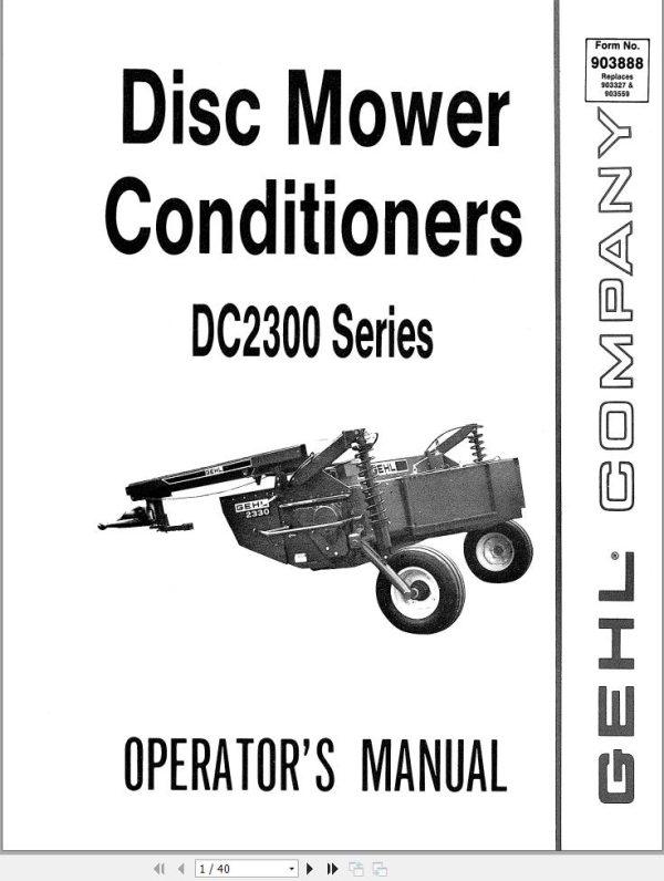 GEHL Disc Mower Conditioner DC2300 Series Operators Manual 903888