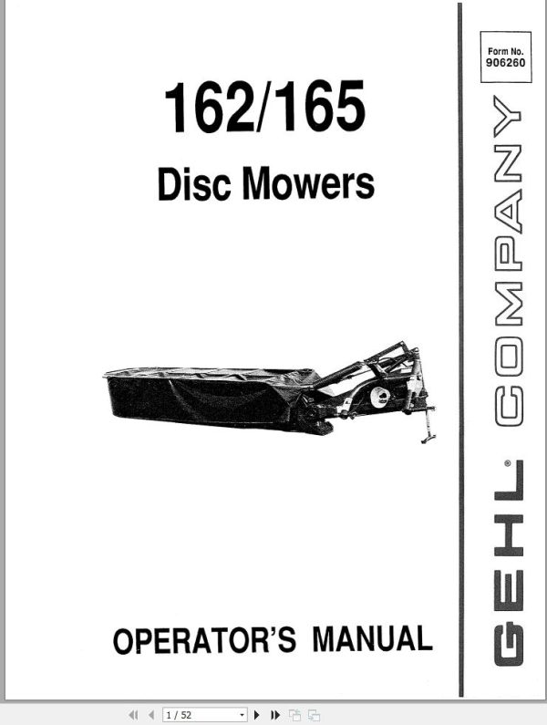 GEHL Disc Mowers 162 165 Operators Manual 906260A