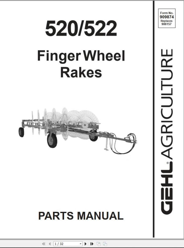GEHL Finger Wheel Rakes 520 522 Parts Manual 909874A