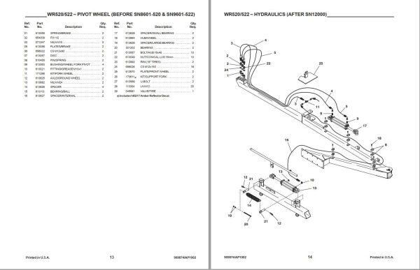 GEHL Finger Wheel Rakes 520 522 Parts Manual 909874A 1