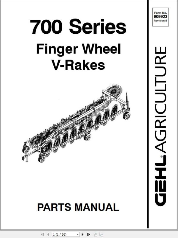 GEHL Finger Wheel V Rakes 700 Series Parts Manual 909923B