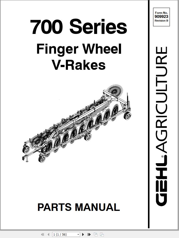 GEHL Finger Wheel V Rakes 700 Series Parts Manual 909923B