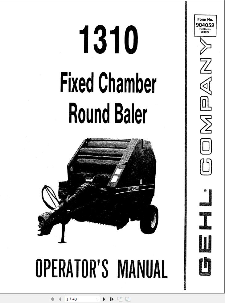 GEHL Fixed Chamber Round Baler 1310 Operators Manual