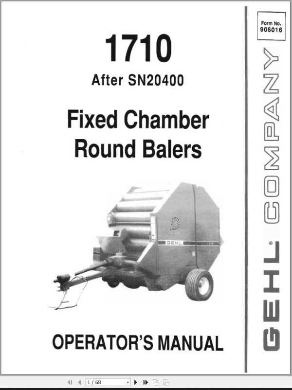GEHL Fixed Chamber Round Balers 1710 Operators Manual