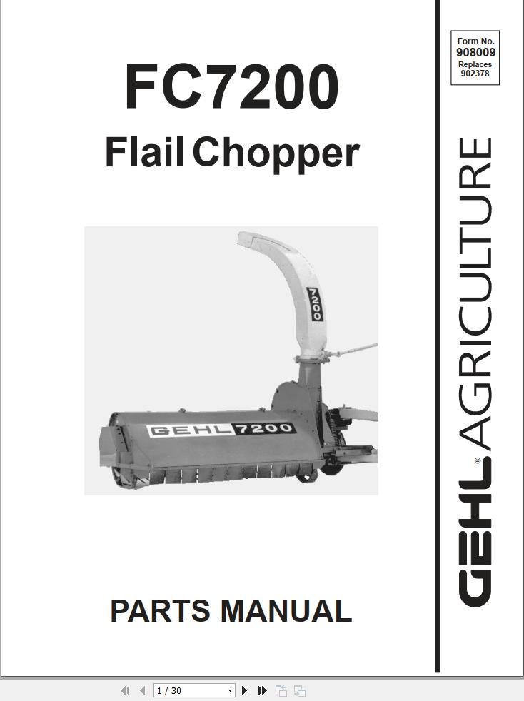 GEHL Flail Chopper FC7200 Parts Manual 908009A