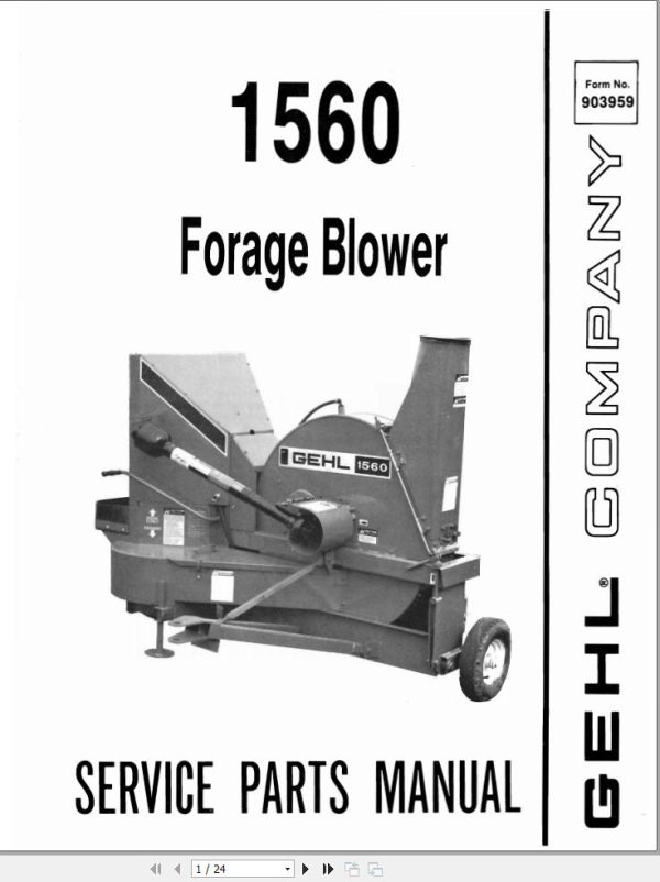 GEHL Forage Blower 1560 Service Parts Manual 903959A