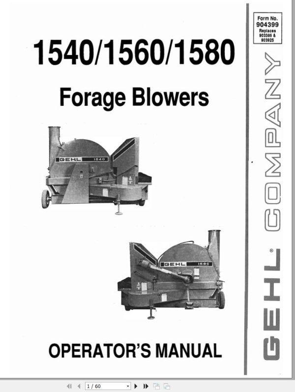 GEHL Forage Blowers 1540 1560 1580 Operators Manual 904399A