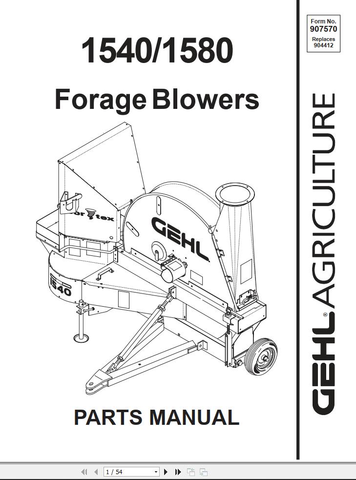 GEHL Forage Blowers 1540 1580 Parts Manual 907570B