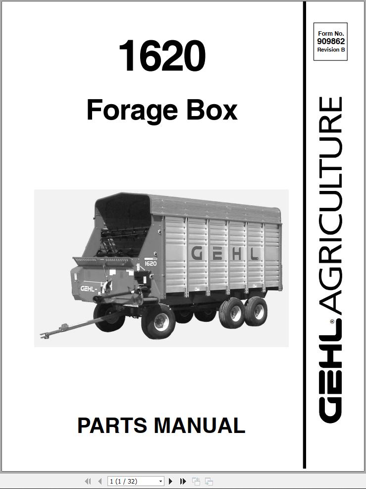 GEHL Forage Box 1620 Parts Manual 909862B