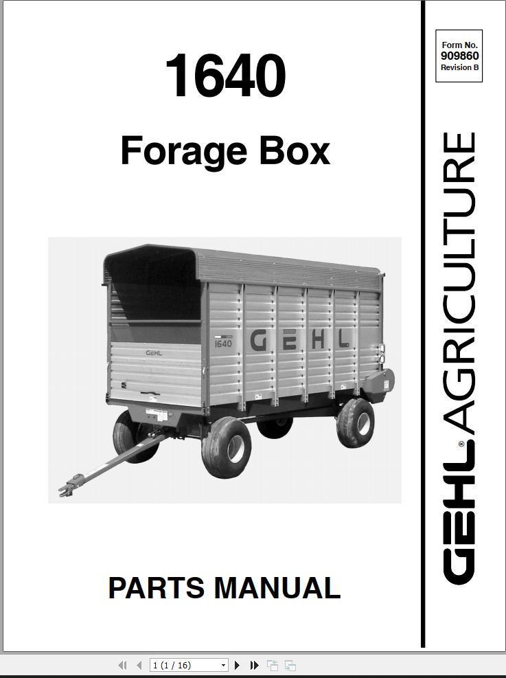 GEHL Forage Box 1640 Parts Manual 909860B