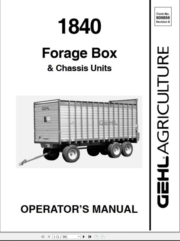 GEHL Forage Box 1840 Operators Manual 909856B
