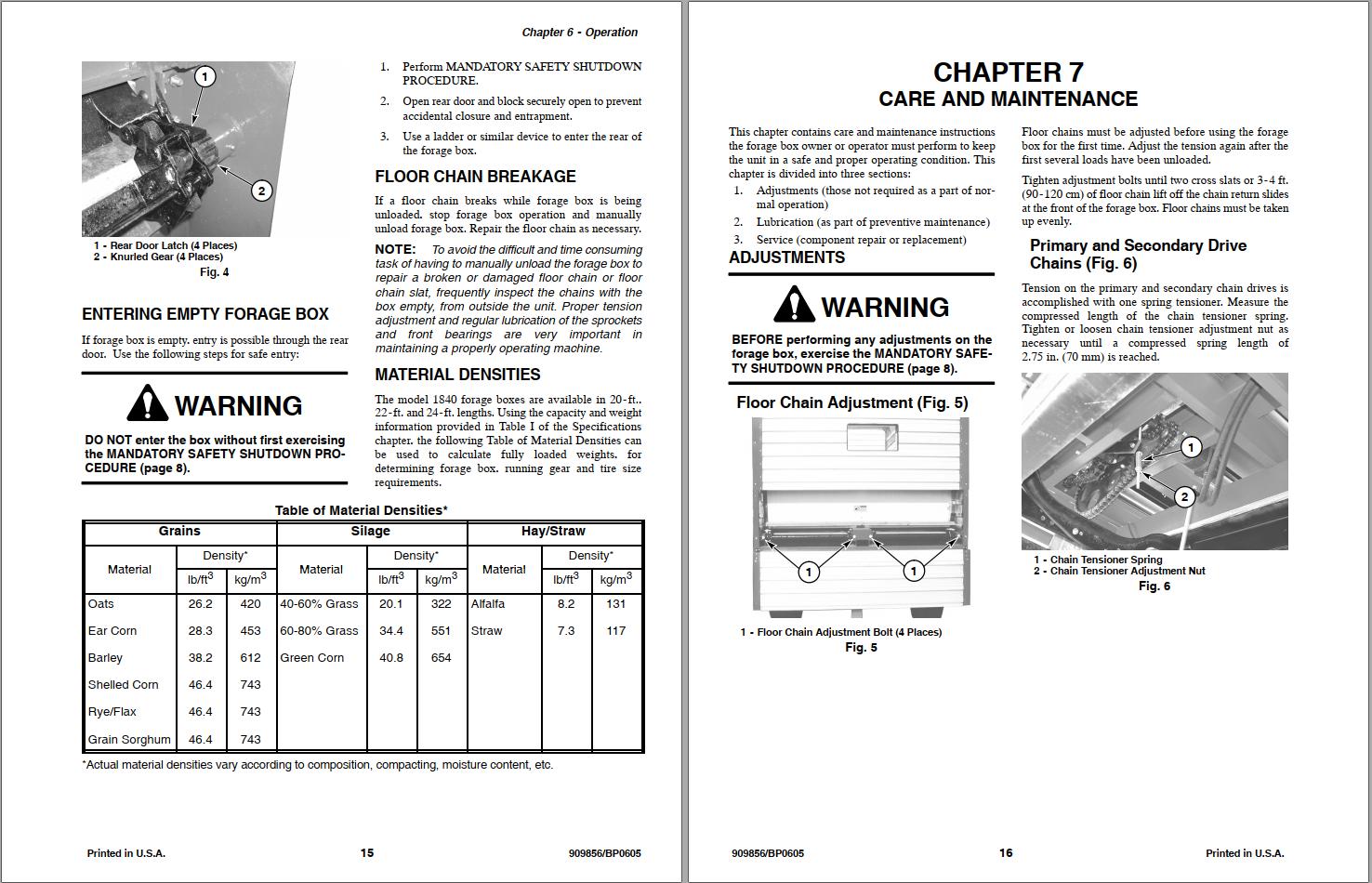 GEHL Forage Box 1840 Operators Manual 909856B 1