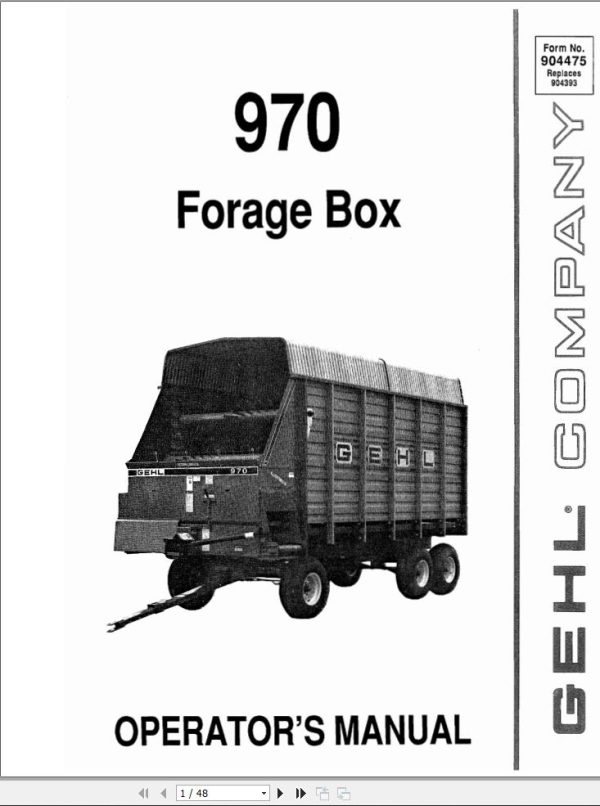 GEHL Forage Box 970 Operators Manual 904475B
