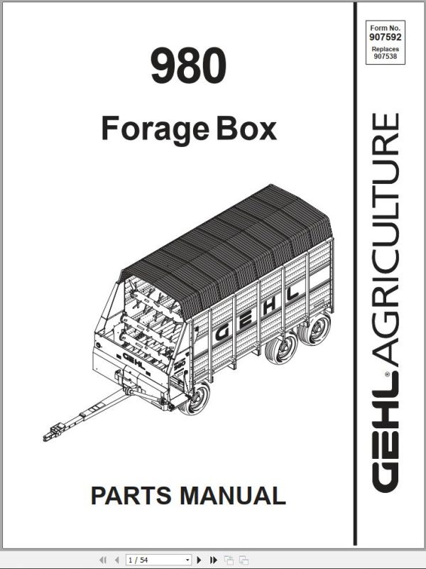 GEHL Forage Box 980 Parts Manual 907592A