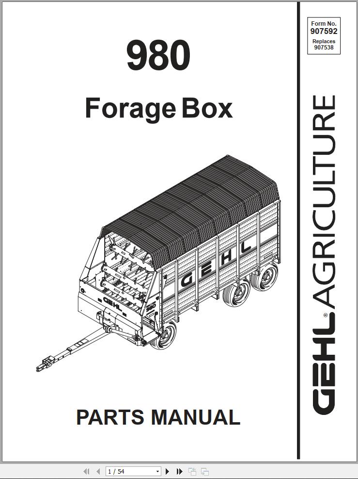 GEHL Forage Box 980 Parts Manual 907592A