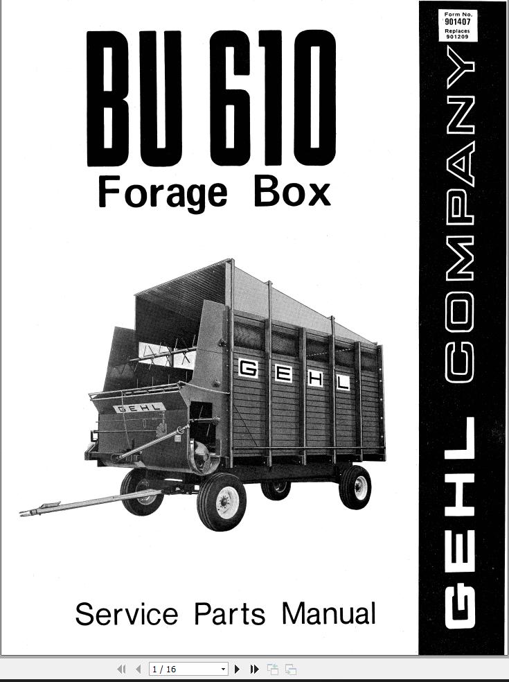 GEHL Forage Box BU610 Service Parts Manual 901407A