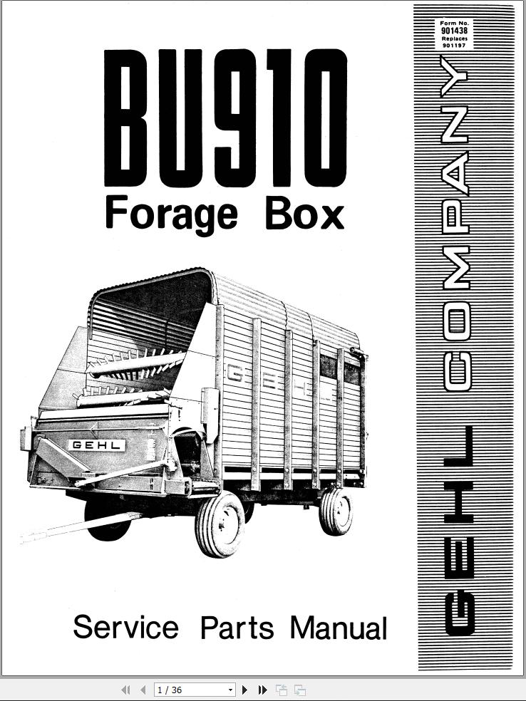 GEHL Forage Box BU910 Service Parts Manual 901438A