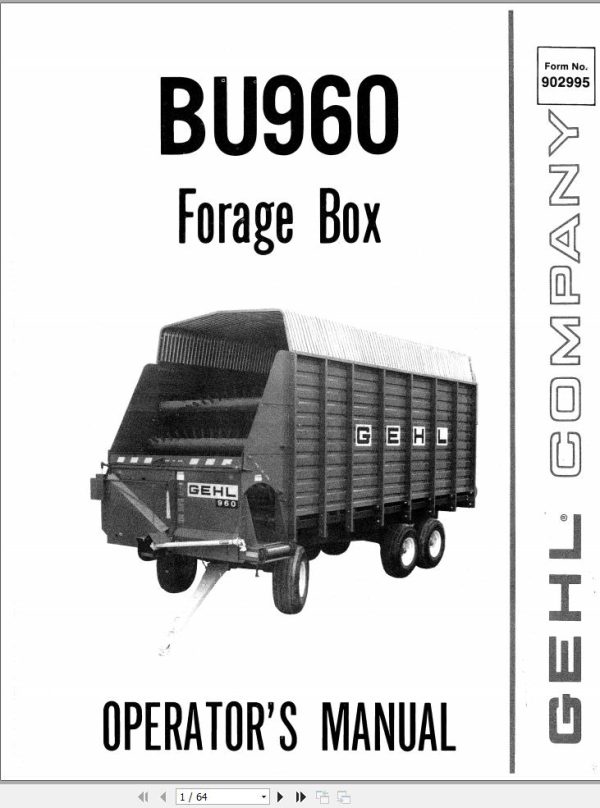 GEHL Forage Box BU960 Operators Manual 902995A