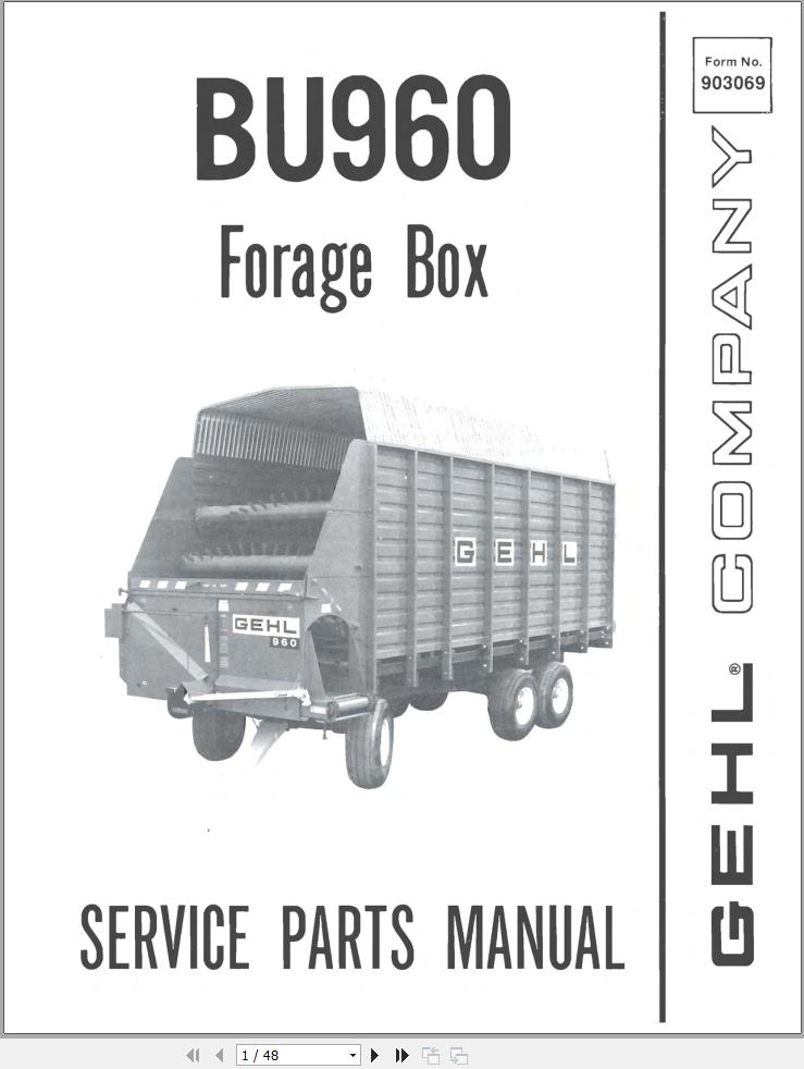 GEHL Forage Box BU960 Service Parts Manual 903069A