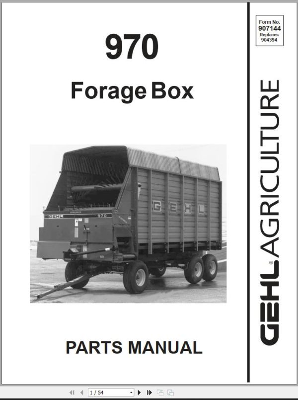 GEHL Forage Box BU970 Parts Manual 907144B