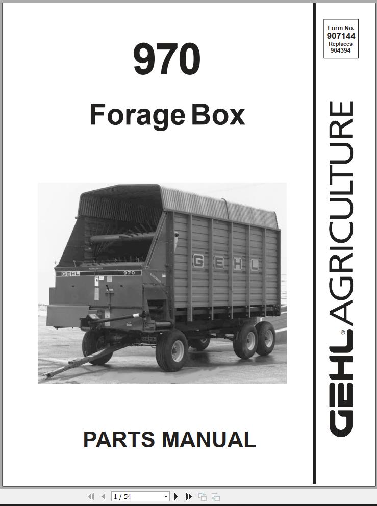 GEHL Forage Box BU970 Parts Manual 907144B