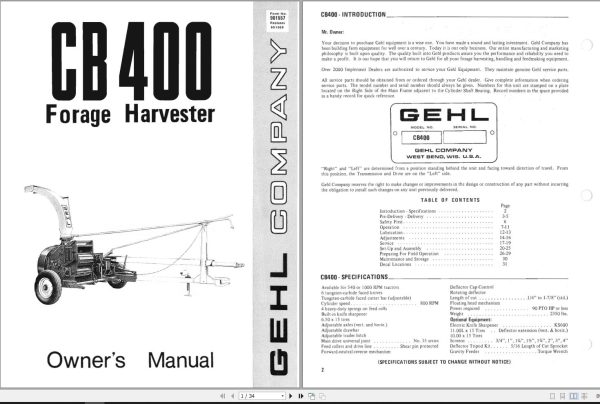 GEHL Forage Box CB400 Operators Manual 901557A