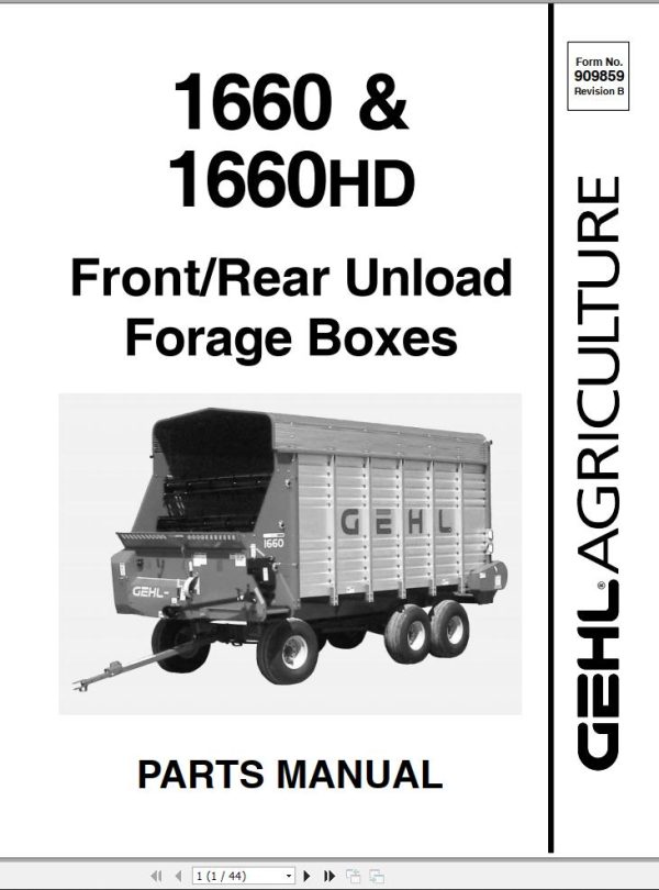 GEHL Forage Boxes 1660 1660HD Parts Manual 909859B