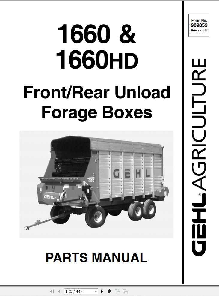 GEHL Forage Boxes 1660 1660HD Parts Manual 909859B