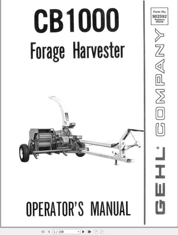 GEHL Forage Harvester CB1000 Operators Manual 902592A