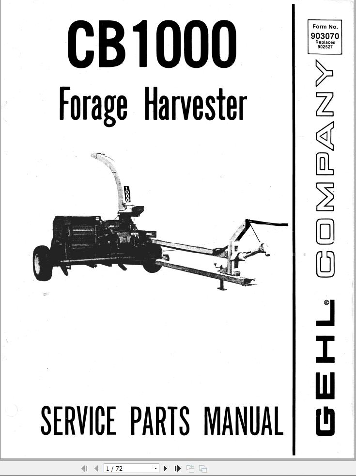 GEHL Forage Harvester CB1000 Service Parts Manual 903070A