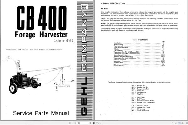 GEHL Forage Harvester CB400 Service Parts Manual 901669A