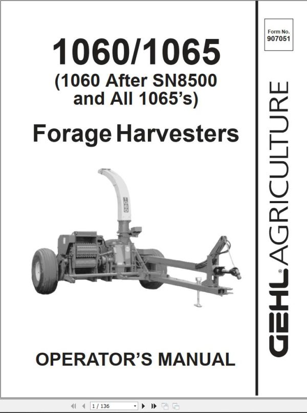 GEHL Forage Harvesters 1060 1065 Operators Manual 907051A