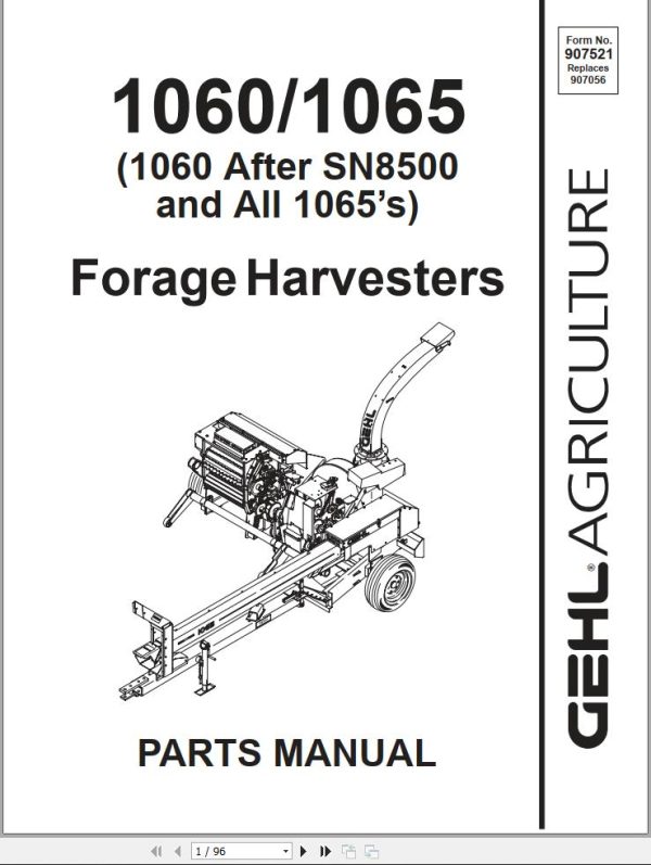 GEHL Forage Harvesters 1060 1065 Parts Manual 907521A