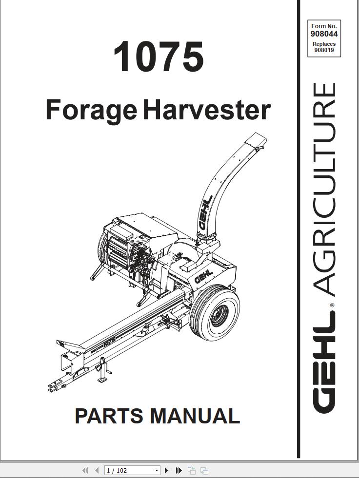 GEHL Forage Harvesters 1075 Parts Manual 908044A