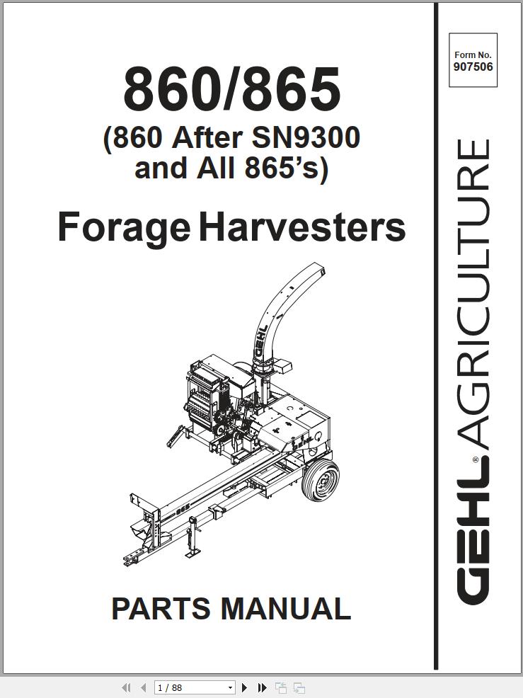 GEHL Forage Harvesters 860 865 Parts Manual 907506A