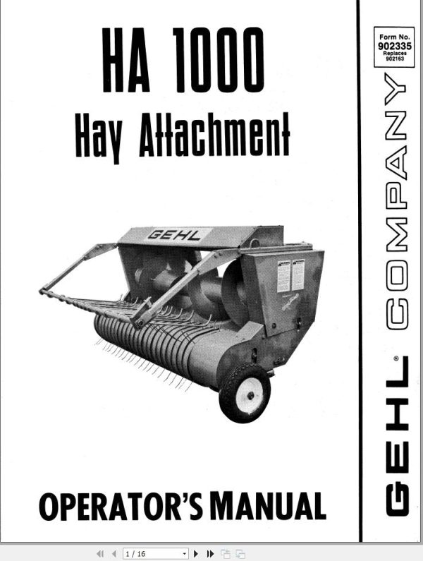 GEHL Hay Attachment HA1000 Operators Manual 902335A
