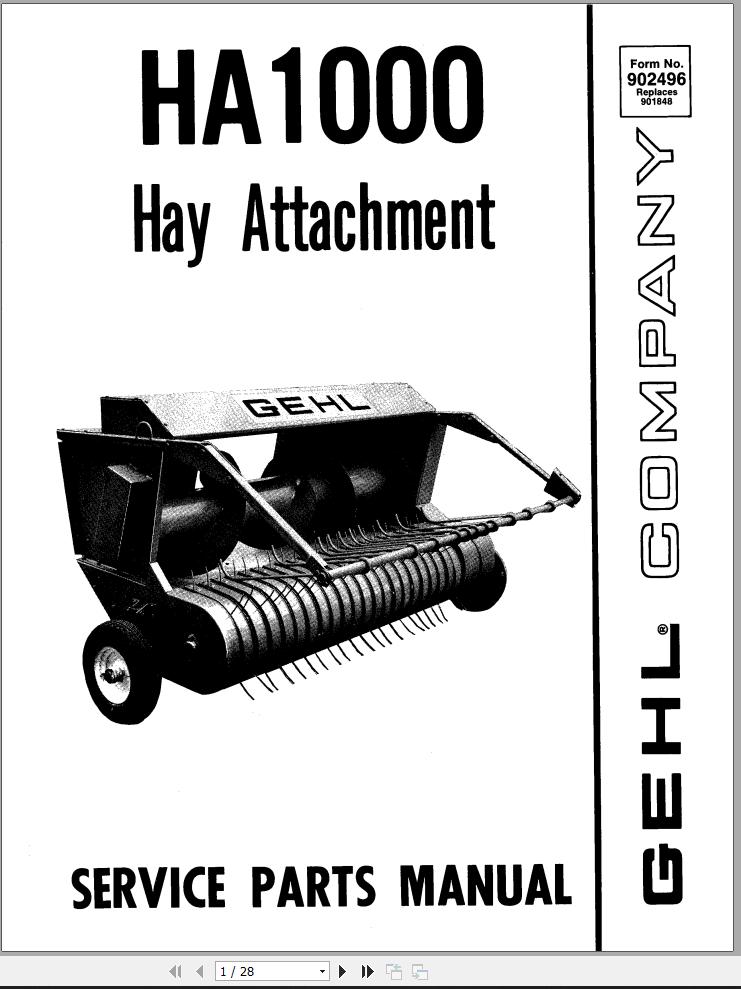 GEHL Hay Attachment HA1000 Service Parts Manual 902496A