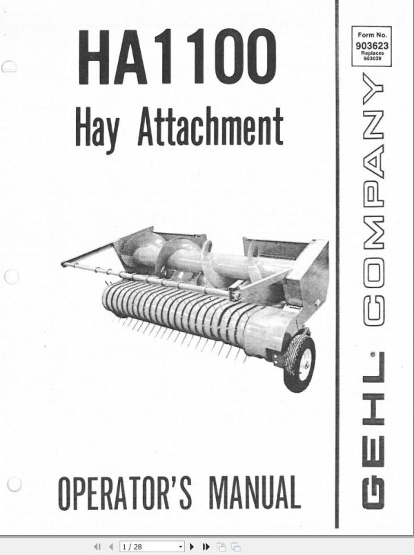 GEHL Hay Attachment HA1100 Operators Manual 903623A