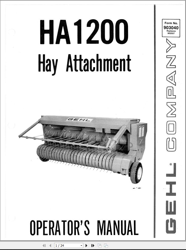 GEHL Hay Attachment HA1200 Operators Manual 903040A