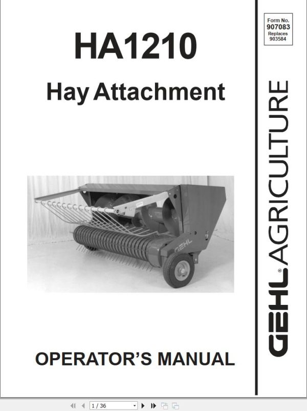 GEHL Hay Attachment HA1210 Operators Manual 907083A