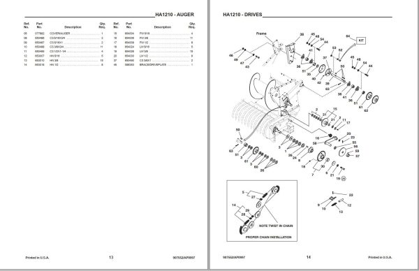 GEHL Hay Attachment HA1210 Parts Manual 907552A 1