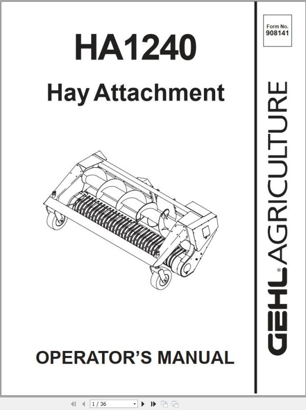GEHL Hay Attachment HA1240 Operators Manual 908141A