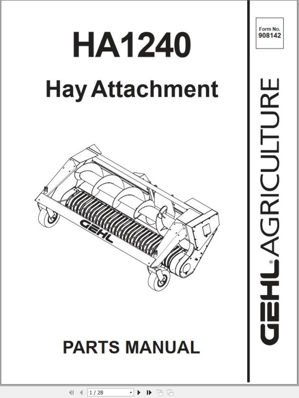 GEHL Hay Attachment HA1240 Parts Manual 908142A
