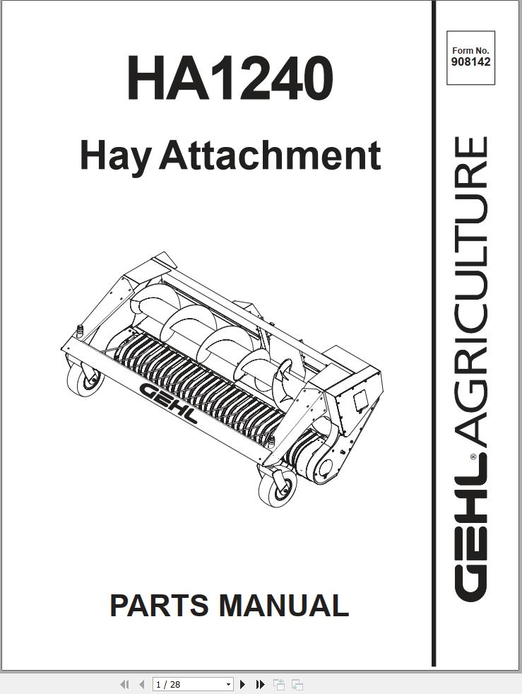 GEHL Hay Attachment HA1240 Parts Manual 908142A