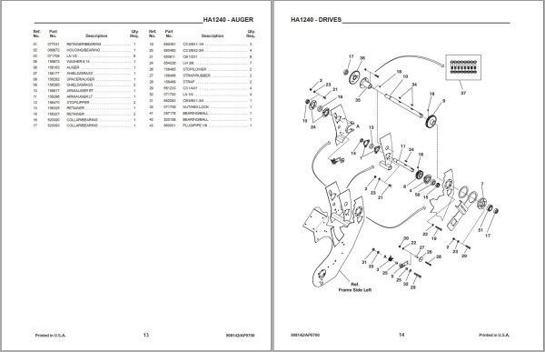 GEHL Hay Attachment HA1240 Parts Manual 908142A 1