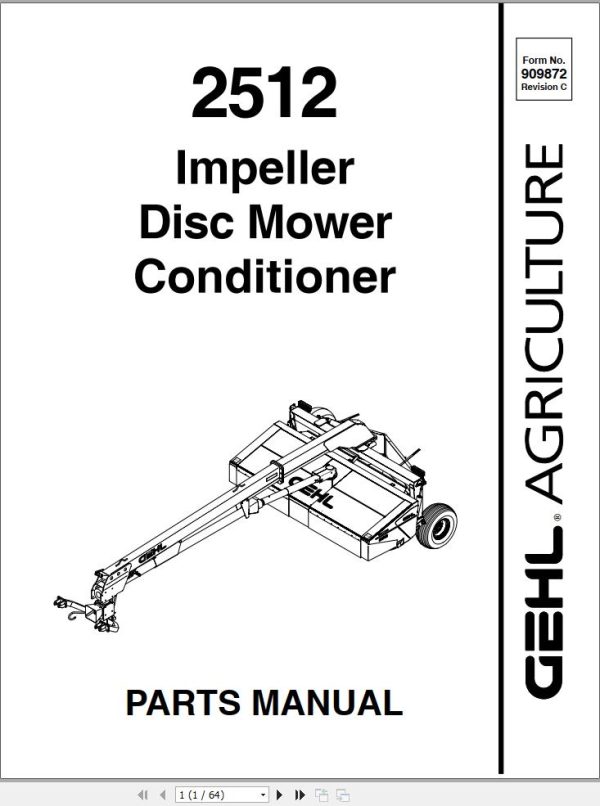 GEHL Impeller Disc Mower Conditioner 2512 Parts Manual 909872A
